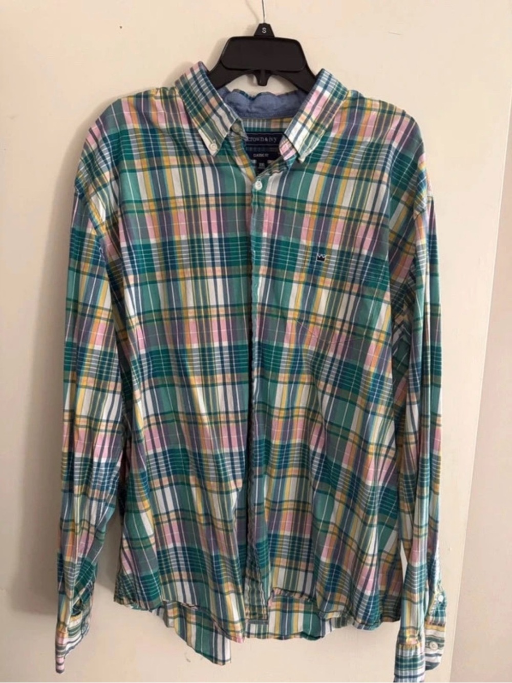 crown & ivy Teal, Pink, Yellow and White Plaid Button-Down Shirt